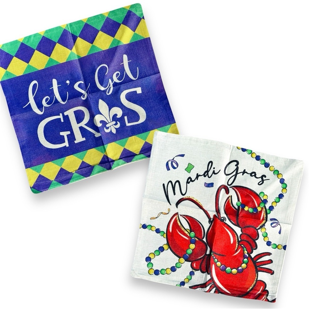 NWOT Mardi Gras Pillow Covers Set of 2 18x18